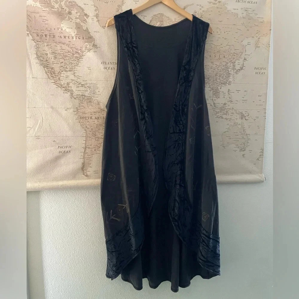 Blue Fish Hand Printed Duster Velvet Trim, Hem Organic Cotton Size 1 USA